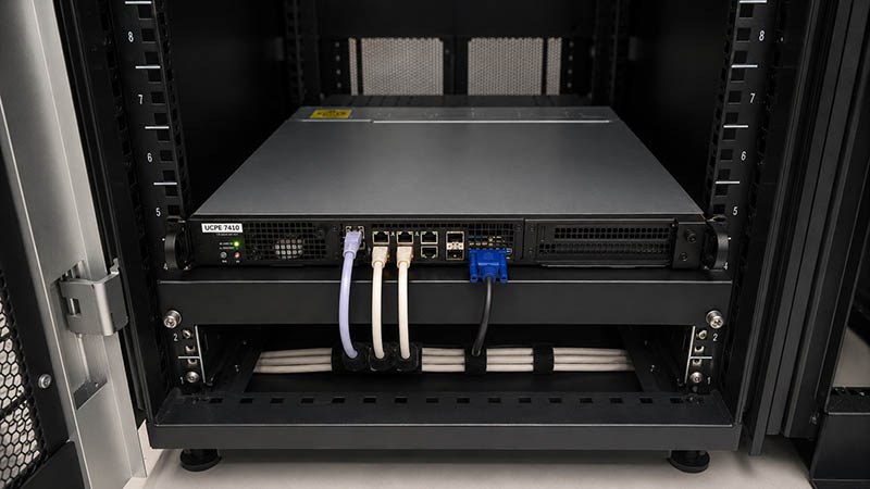 uCPE platform racked and cabled for SD-WAN service chaining at client site in Brazil